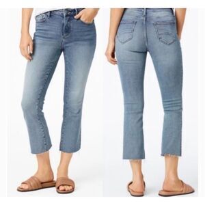 Driftwood Roxy kick crop raw hem high rise jeans 28